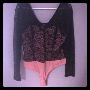 Size Large black and pink lace bodysuit